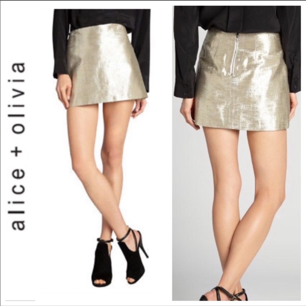 SOLD - Alice and Olivia gold mini skirt